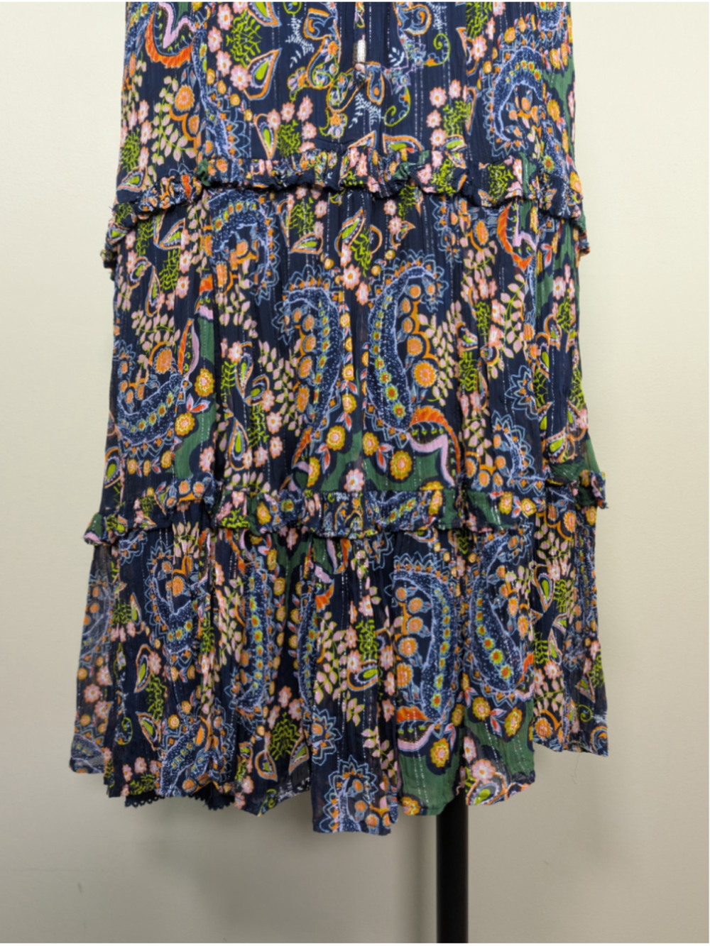 Anthropologie 0 Elmira Tiered Ruffle Midi Sleeveless Floral Paisley Sheer - Picture 6 of 14